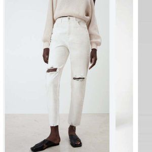 NEW Zara High Rise Mom Fit Ankle Rigid Denim Jeans White 4